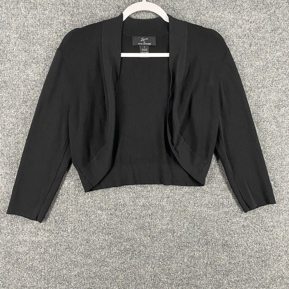 Lemmie‎ Nina Leonard Cardigan Womens M Black Cropped Open Front Evening Formal